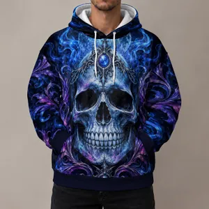Icy Blue Ornate Skull for Concert Nights, Alternative Style and Everyday Wear All-over Print Hoodie (Lightweight)