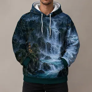 Nighttime Waterfall Valley for Scenic Outdoor Adventures and Nature Lovers All-over Print Hoodie (Lightweight)