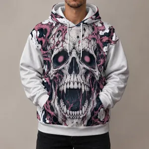 Pink Horror Skull Motif for Alternative Nightlife and Everyday Streetwear Style All-over Print Hoodie (Lightweight)