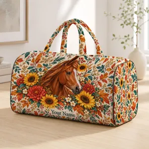 Chestnut Horse and Autumn Wildflowers for Countryside Travel and Weekend Getaways Quilted Weekend Bag