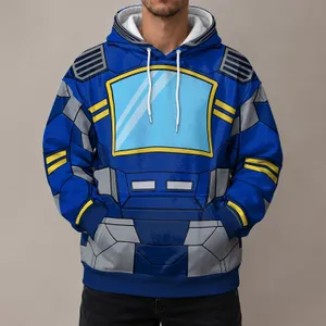 Retro mechanical-character costume surface with a blue body Cyan Chest Screen Yellow Bars and gray segmented panels. All-over Print Hoodie (Lightweight)