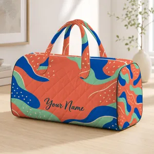 Coral And Cobalt Color Blocks For Sunny Getaways And Relaxed Weekend Escape Days Quilted Weekend Bag