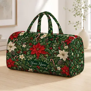 Deep Green Poinsettia and Holly Blooms for Festive Winter Travel and Garden Lovers Quilted Weekend Bag