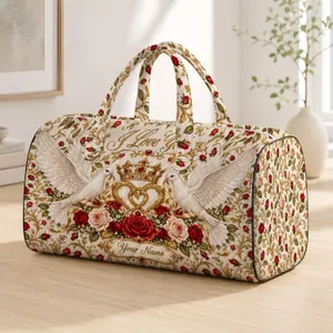 Crowned Doves and Red Roses for Romantic Anniversary Travel and Valentine's Day Gifts Quilted Weekend Bag