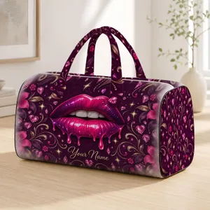 Melting Magenta Lips with Crystal Stars for Glamorous Travel and Holiday Getaways for Her Quilted Weekend Bag