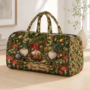 Garden Gnome Mushroom Cottage Charm for Whimsical Holiday Getaways and Gnome Lovers Quilted Weekend Bag