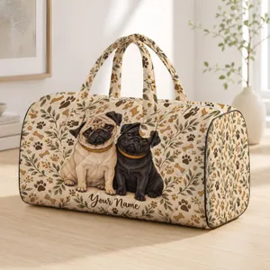 Charming Pug Duo for Cozy Weekend Getaways and Everyday Travel for Devoted Dog Lovers Quilted Weekend Bag