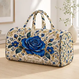 Cobalt Blue Rose and Golden Vines for Elegant Weekend Getaways and Memorable Travel Quilted Weekend Bag