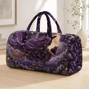 Whimsical Witch Riding a Broom for Halloween Night Adventures and Autumn Getaways Quilted Weekend Bag