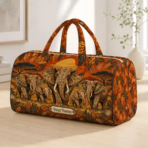 Colorful Elephant Family Safari Sunset Scene for Adventurous Vacation Travel Lovers Quilted Weekend Bag