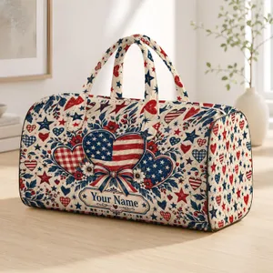 Vintage Americana Stars And Hearts For Fourth Of July Summer Getaways And Road Trips Quilted Weekend Bag