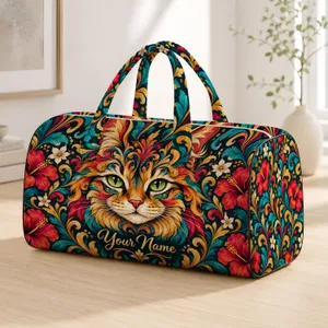 Vibrant Swirl Cat Portrait for Weekend Getaways, Yoga Trips and Holiday Escapes for Women Quilted Weekend Bag