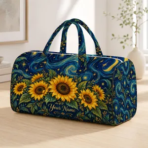 Golden Sunflowers Beneath a Starry Midnight Sky for Weekend Getaways and Road Trips Quilted Weekend Bag