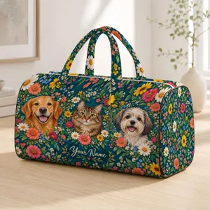 Three Beloved Pets Among Wildflowers for Heartfelt Getaways and Animal-Loving Families Quilted Weekend Bag