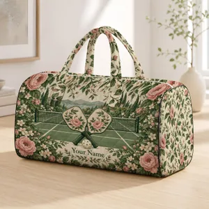 Floral Pickleball Rackets and Court Blooms for Stylish Sporty Weekend Getaways and Travel Quilted Weekend Bag