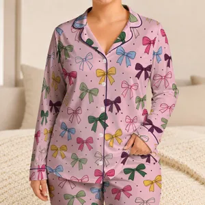 Colorful Ribbon Bows for Cozy Lounging and Sweet Everyday Relaxation at Home for Women Satin Pajamas Set