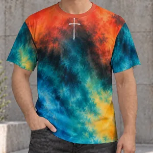 White Cross and Teal Tie Dye for Youth Faith Gatherings and Everyday Wear All-over Print Unisex T-shirt