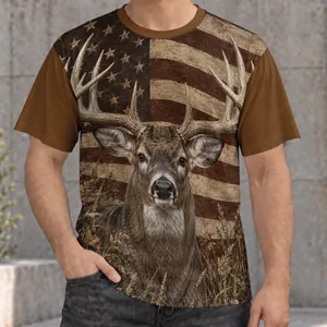 Whitetail Buck and American Flag for Hunting, Rustic Outdoor Patriot Style for Men All-over Print Unisex T-shirt