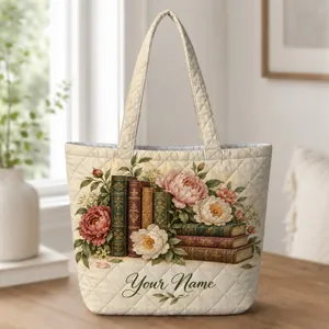 Botanical Antique Books for Reading Nooks, Library Lovers and Cozy Book Club Gifts Quilted Tote Bag