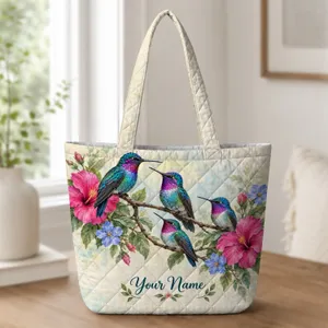 Colorful Hummingbird Garden for Nature Lovers and Springtime Birdwatching Quilted Tote Bag