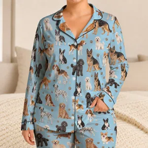 Colorful Dog Breed Companions for Cozy Spring and Summer Lounging Satin Pajamas Set