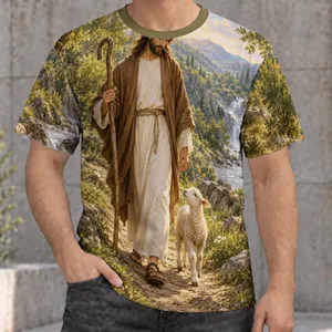 Shepherd and Lamb in a Golden Valley for Christian Faith and Sunday Worship Gifts All-over Print Unisex T-shirt