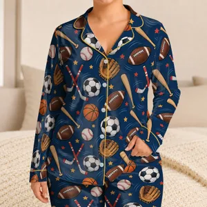 Colorful Sports Balls and Team Gear for Relaxed Game-Day Weekends and Casual Lounging Satin Pajamas Set