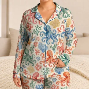 Watercolor Octopus And Coral Ocean Scenes For Relaxed Coastal Getaways And Summer Escapes Satin Pajamas Set