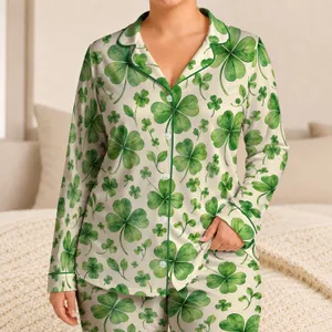 Watercolor Four-Leaf Clover Botanicals for Relaxed Summer Getaways and Coastal Living Satin Pajamas Set