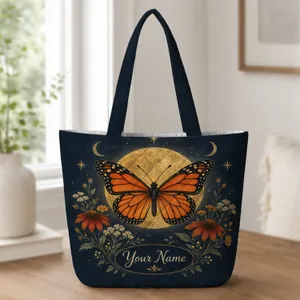 Moonlit Monarch Butterfly And Wildflowers For Nature Lovers And Garden Days Quilted Tote Bag