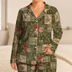 Vintage Rose And Plaid Florals For Cozy Evenings And Relaxed Weekend Lounging Satin Pajamas Set