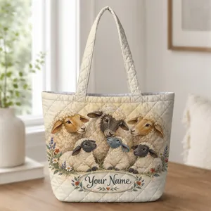 Colorful Sheep and Lambs for Country Farm Style and Sheep Lover Gifts Quilted Tote Bag
