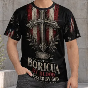 Puerto Rican Cross And Flag Tribute For Faith And Heritage Gatherings All-over Print Unisex T-shirt