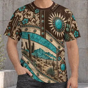 Turquoise Cactus And Floral Scrolls For Southwestern Desert Style All-over Print Unisex T-shirt