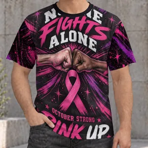 Pink Ribbon Fist Bump for Breast Cancer Awareness and October Strength Support All-over Print Unisex T-shirt