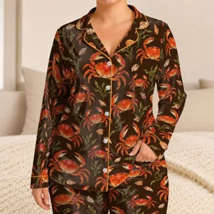 Scarlet Crab Coastal Motif for Relaxed Seaside Lounging and Ocean-Inspired Gifts for Him Satin Pajamas Set