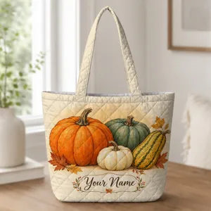 Autumn Pumpkin Harvest for Thanksgiving Gatherings and Cozy Fall Season Celebrations Quilted Tote Bag