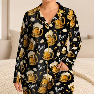 Golden Beer Mugs for Summer Barbecues and Relaxed Weekend Lounging for Men and Friends Satin Pajamas Set