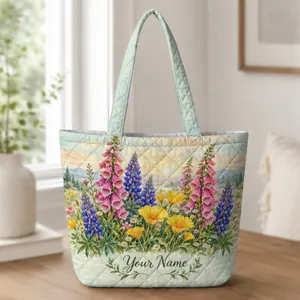 Colorful Wildflower Garden Blooms for Summer Days and Mother’s Day Gift for Mom Quilted Tote Bag