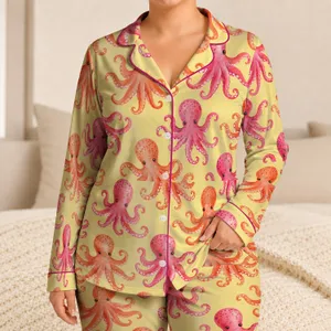 Watercolor Octopus Motifs for Tropical Beach Escapes and Relaxed Coastal Weekend Getaways Satin Pajamas Set