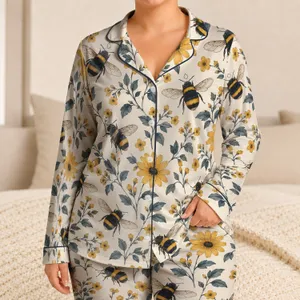 Bumblebees And Golden Wildflowers For Cozy Autumn Evenings And Home Relaxation Satin Pajamas Set