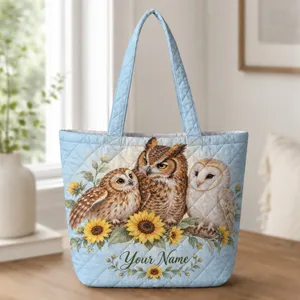 Sunflower Owls and Botanical Blooms for Garden Lovers, Halloween Gifting and Nature Fans Quilted Tote Bag