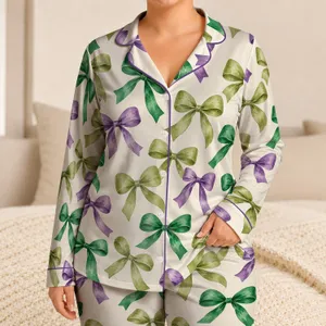 Three-Color Watercolor Bows for Elegant Lounging and Thoughtful Gift Giving at Home Satin Pajamas Set