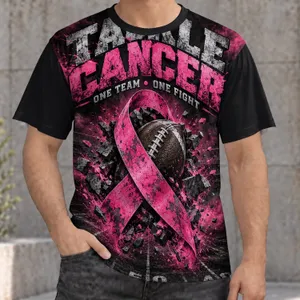 Football Cancer Awareness, Pink Ribbon Support, One Team One Fight for Game Day Unity All-over Print Unisex T-shirt