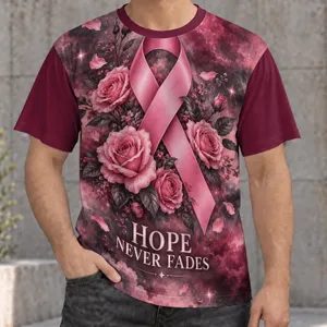 Pink Rose Ribbon Breast Cancer Awareness Support Gift for Survivors and Advocates All-over Print Unisex T-shirt