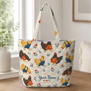 Cottagecore Chicken and Hen Motifs for Farmhouse Living and Chicken Lovers Gift Giving Quilted Tote Bag