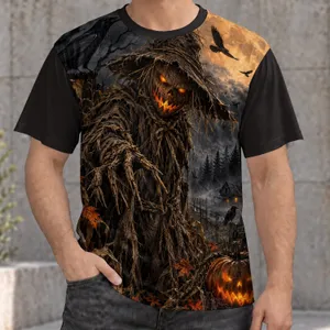 Haunted Scarecrow Beneath a Harvest Moon for Halloween Night and Autumn Fans All-over Print Unisex T-shirt