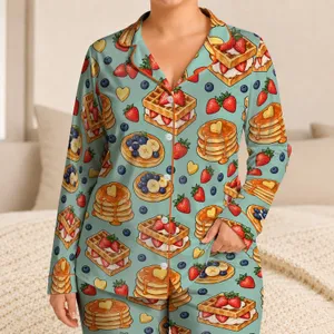Pancakes, Waffles And Berries For Cozy Weekend Mornings And Sweet Family Brunches Satin Pajamas Set