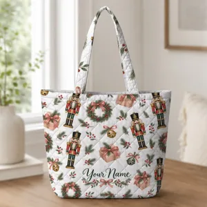 Nutcracker Bells And Pink Bows For Cozy Christmas Gift Giving And Holiday Style For Her Quilted Tote Bag