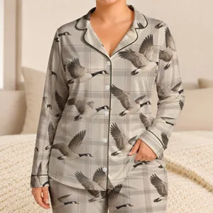 Flying Geese And Heritage Plaid For Cozy Countryside Lounging Satin Pajamas Set